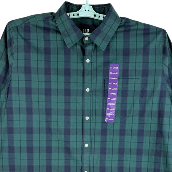 GAP Men's Stretch Long Sleeve Collared Green Sycamore Plaid Shirt Size XXL NWT - Picture 3 of 9